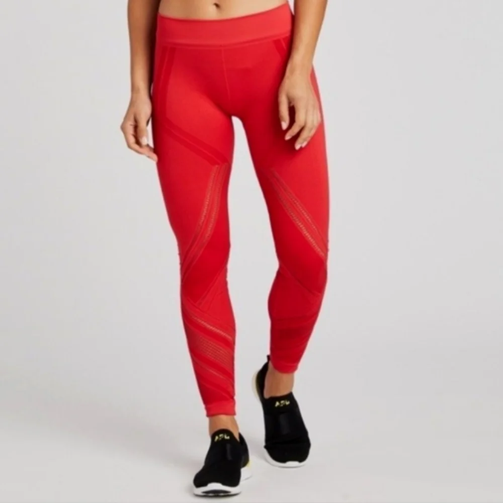 Soulcycle x Nux Red Quintessential Cutout Lasercut Seamless Active Leggings